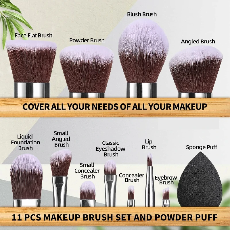 BS-MALL Makeup Brush Set 11Pcs Bamboo Synthetic - Image 4