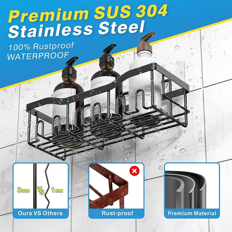 Adhesive Shower Caddy 5Pcs Set Rustproof Stainless Steel - Image 4