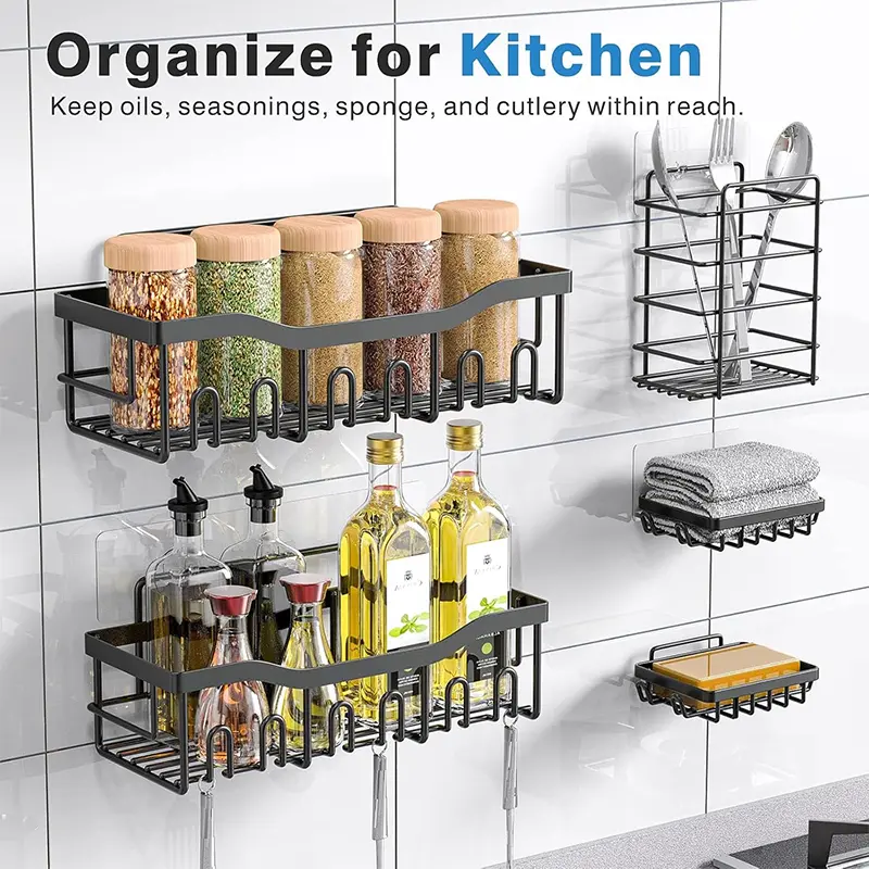 Adhesive Shower Caddy 5Pcs Set Rustproof Stainless Steel - Image 3