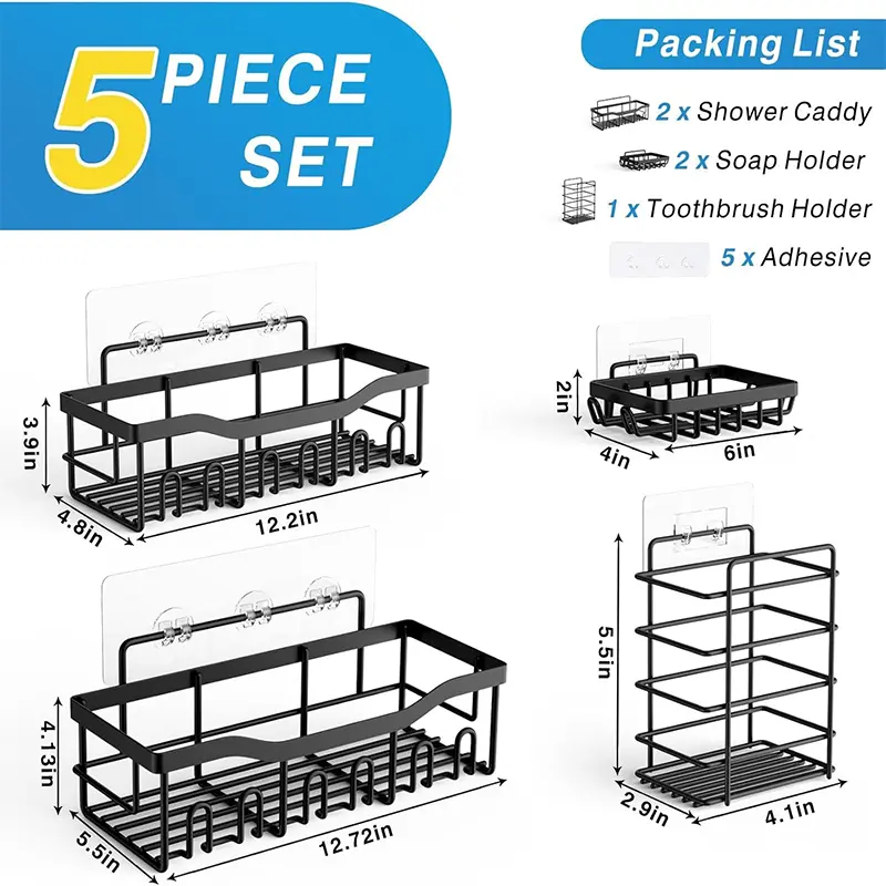 Adhesive Shower Caddy 5Pcs Set Rustproof Stainless Steel - Image 2