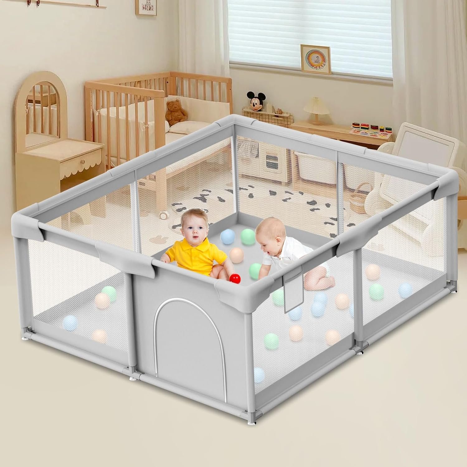 Baby Playpen with Mat 50×50 Inch Playpen for Babies