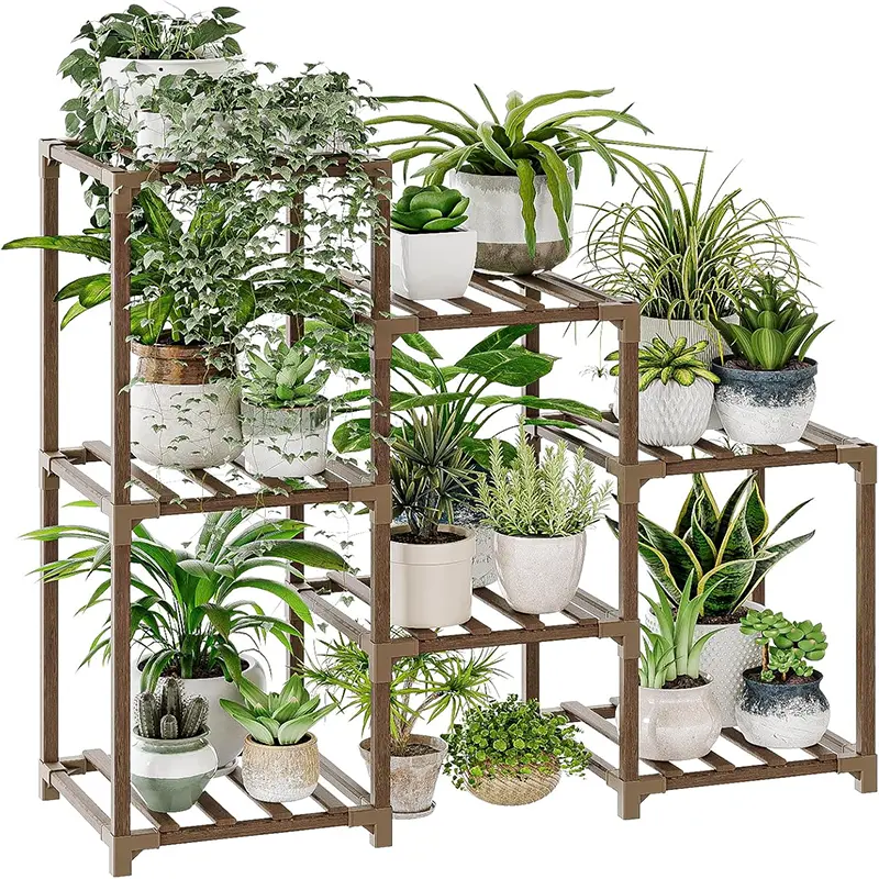 Bamworld Plant Stand Indoor Plant shelf Outdoor Wood Plant Rack