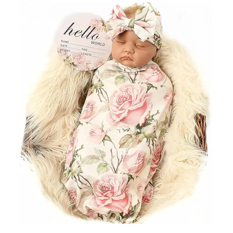Galabloomer Newborn Receiving Blanket Headband Set