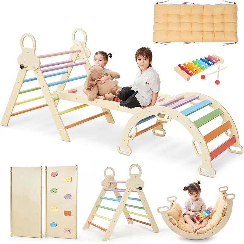 Pikler Triangle Set for kids, 8 in 1 Colorful Montessori Large Climbing Toys for Toddlers