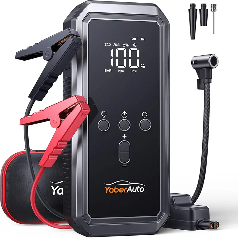 YaberAuto 8-in-1 Portable Car Jump Starter with Air Compressor
