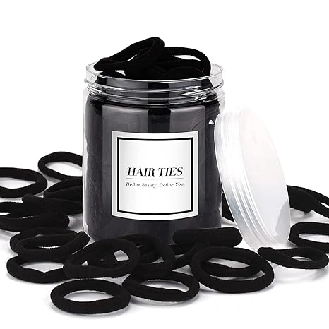 50PCS Black Hair Ties,Cotton Seamless Ponytail Holders,No Damage Elastics