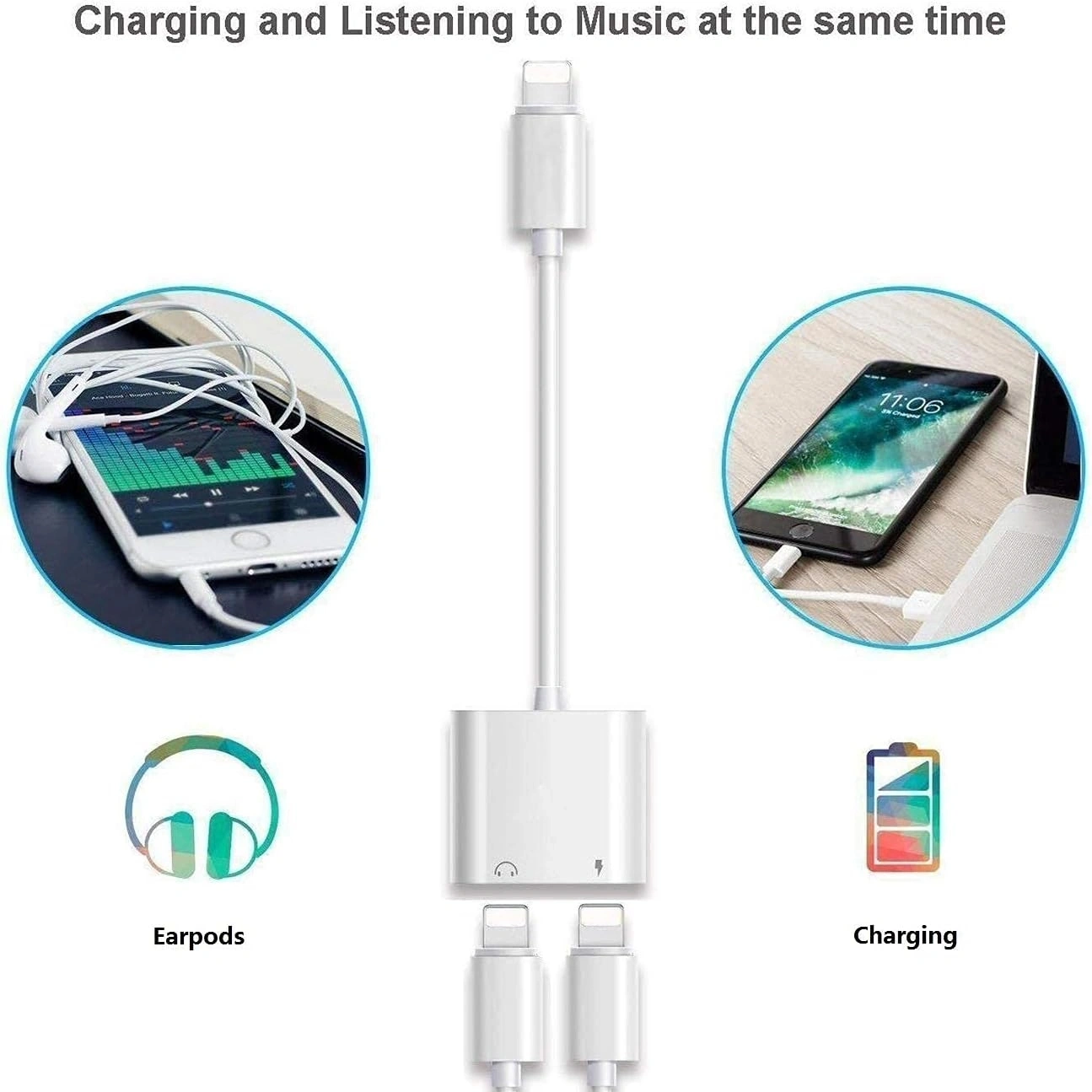 iPhone Headphones Adapter & Splitter, 2 in 1 Dual Lightning Charger Cable - Image 5