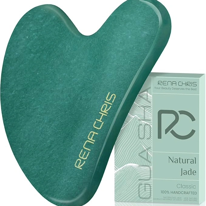 Rena Chris Gua Sha Facial Tools, Natural Jade Stone Guasha