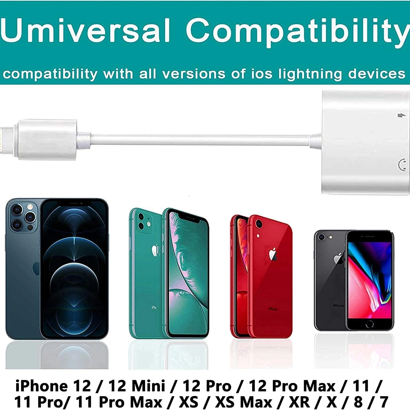 iPhone Headphones Adapter & Splitter, 2 in 1 Dual Lightning Charger Cable - Image 3