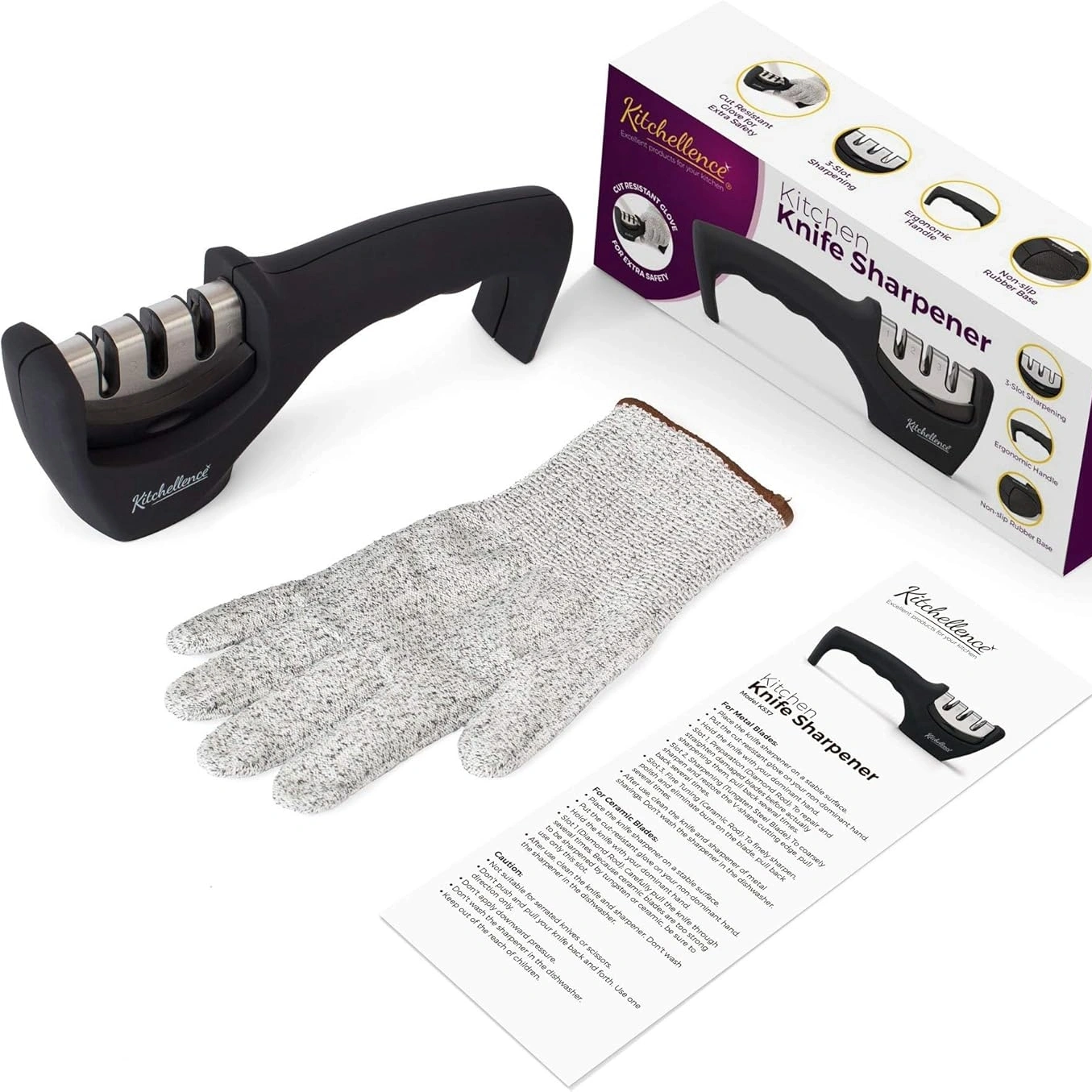 4-in-1 Kitchen Knife Accessories: 3-Stage Knife Sharpener Helps Repair