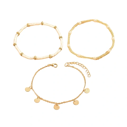 Shell Ankle Bracelet Set for Women, Gold Boho Bead Adjustable Anklet
