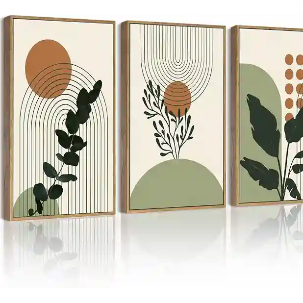 PHOPAGO Boho Plant Wall Art Green Botanical Bohemain Framed Wall Printing