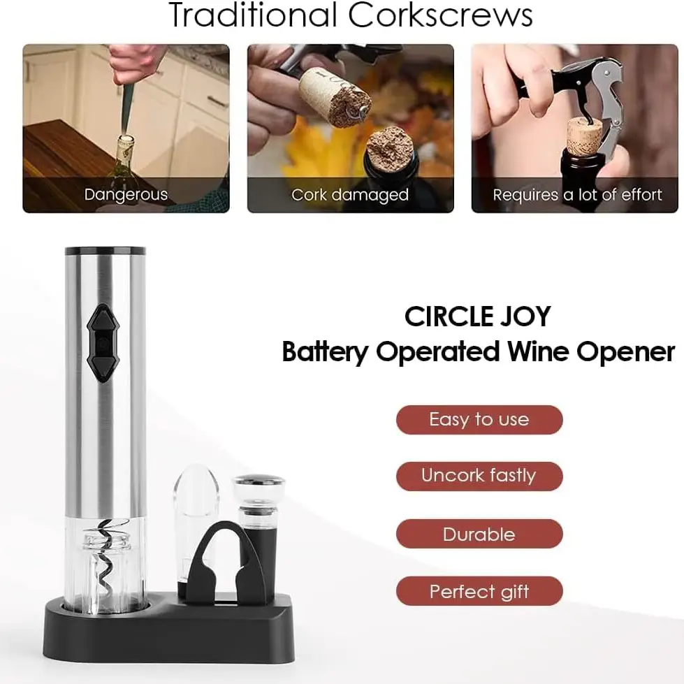 CIRCLE JOY 5-in-1 Electric Wine Opener Gift Set Stainless Steel - Image 6