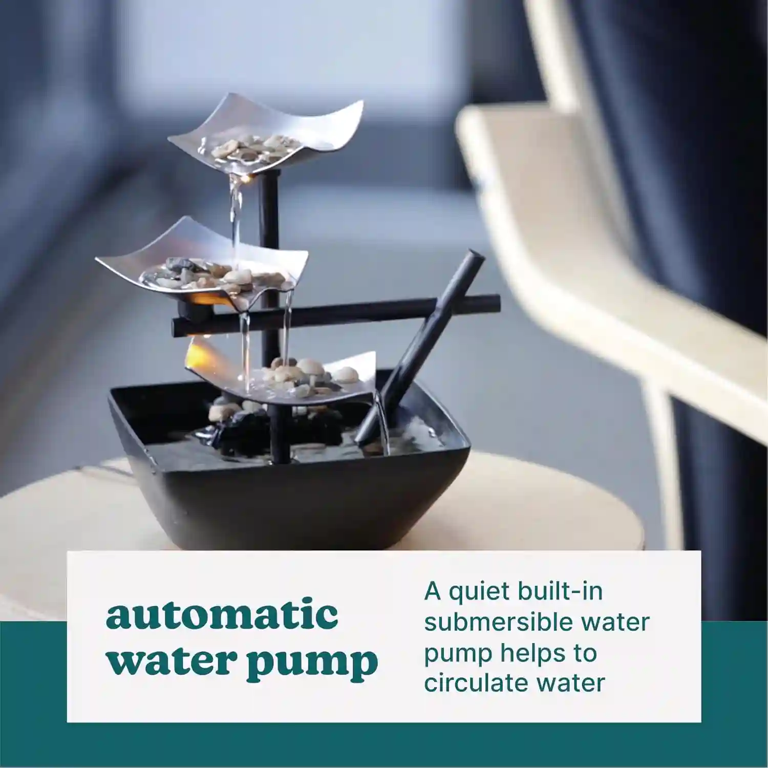 Homedics Tabletop Water Fountain, Home Décor Soothing Sound Machine - Image 2