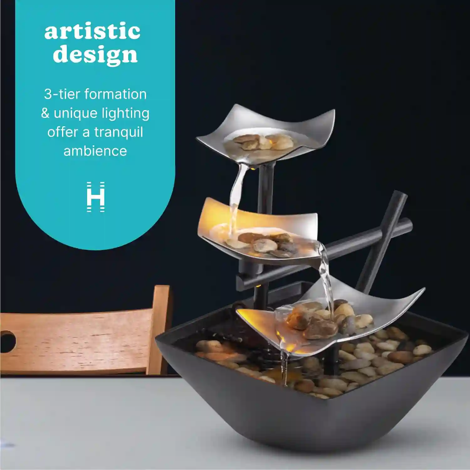 Homedics Tabletop Water Fountain, Home Décor Soothing Sound Machine - Image 6
