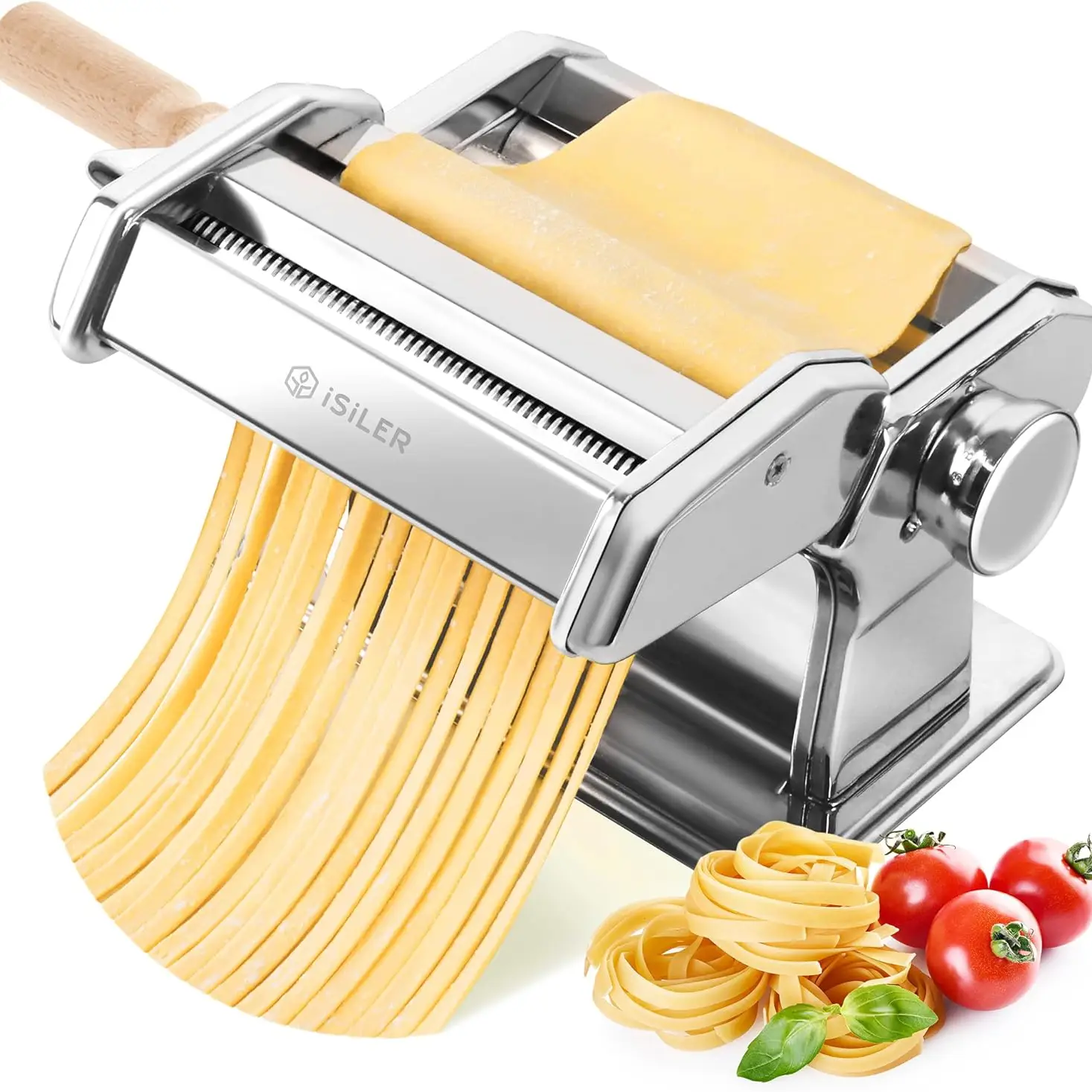 ISILER Pasta Maker, 9 Adjustable Thickness Settings 2-in-1 Pasta Machine