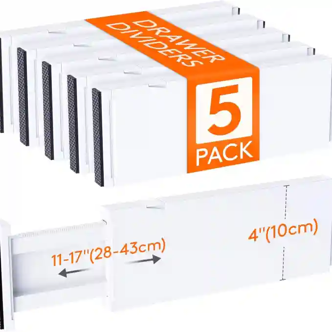 Lifewit 5 Pack Drawer Dividers 4″ High, 11-17″ Adjustable