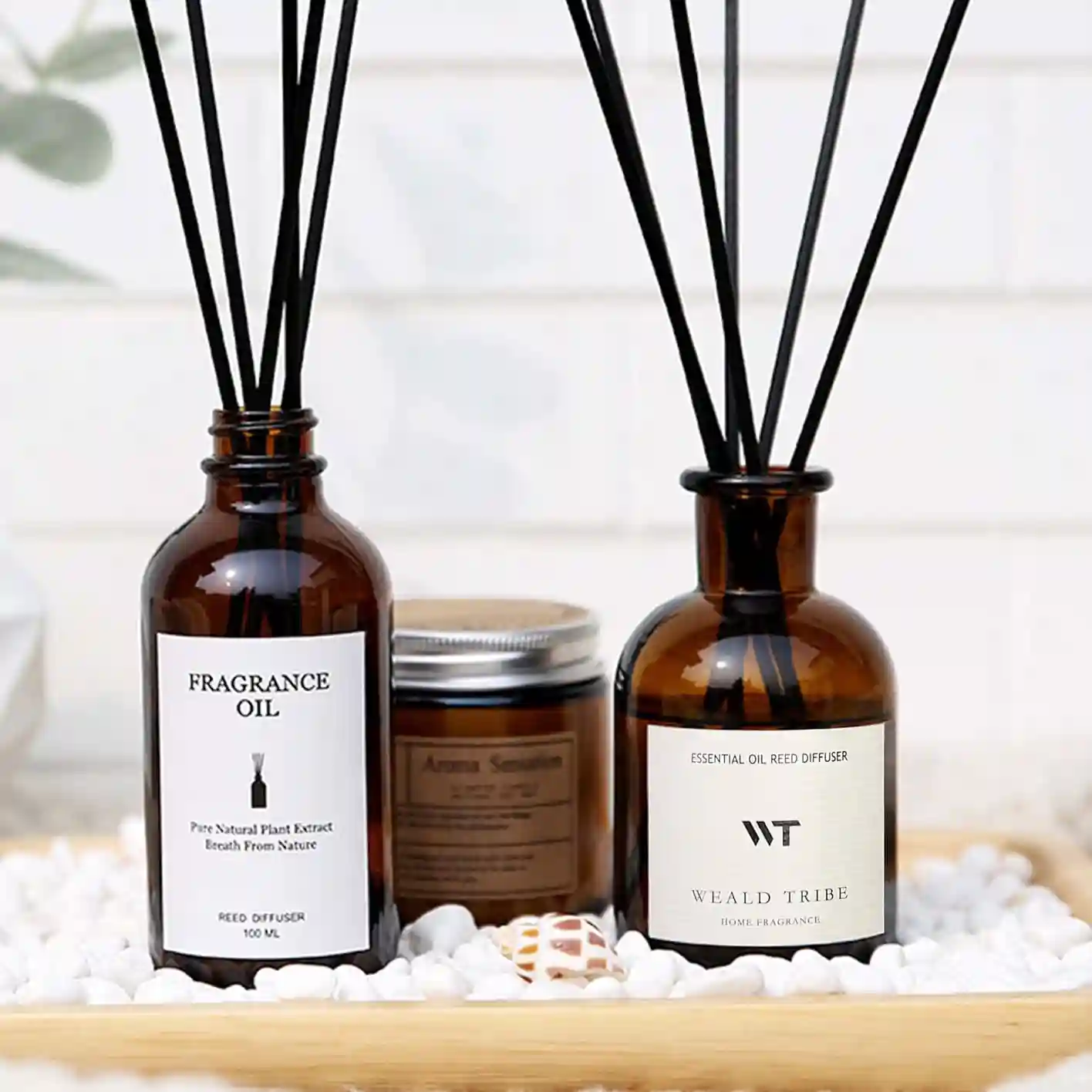 WEALD TRIBE Flower Reed Diffuser Set Eucalyptus & Lavender Scent For Bathroom