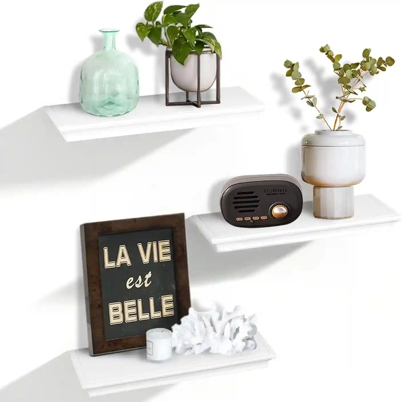 AHDECOR White Floating Shelves, Wall Shelves with Invisible Brackets
