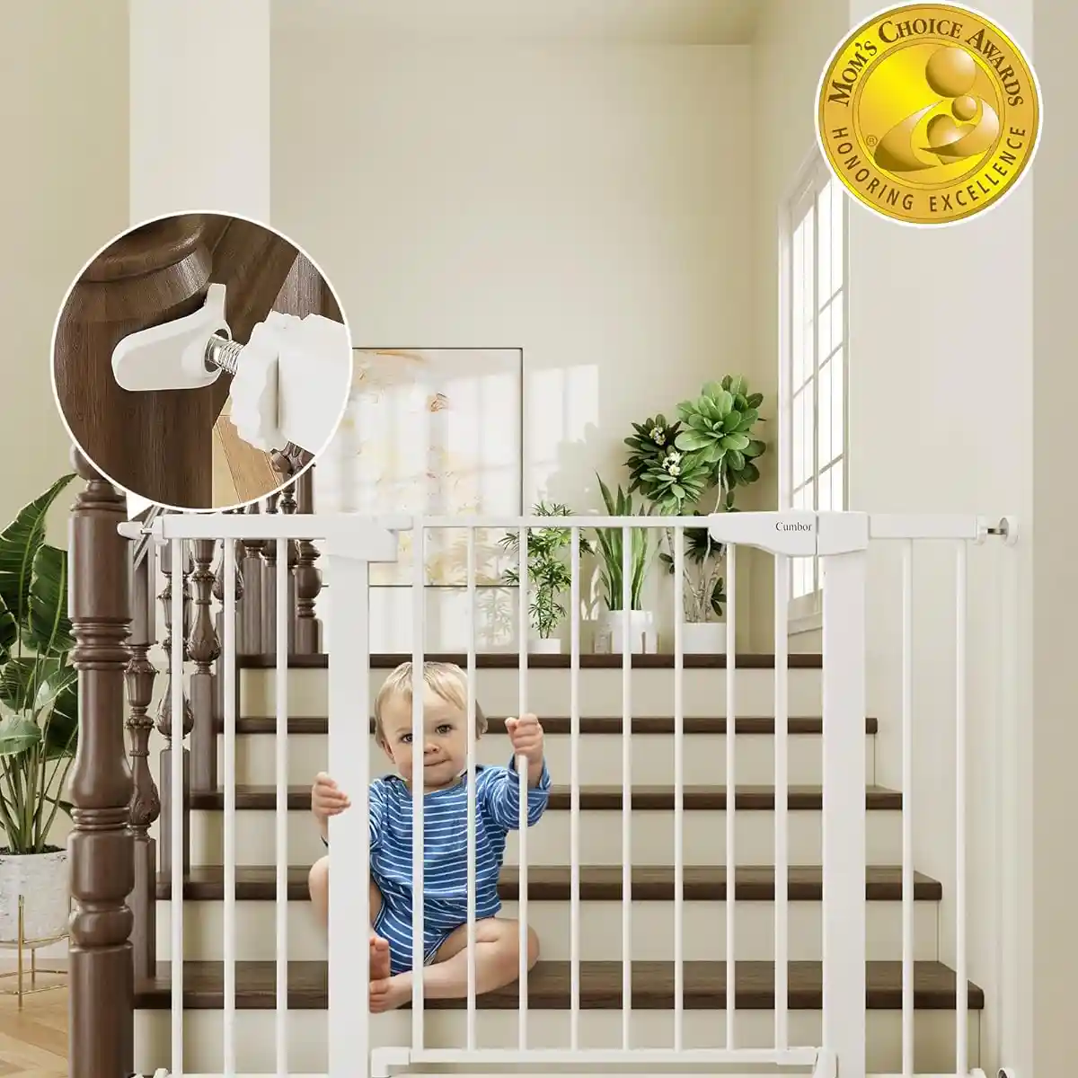 Cumbor 29.7-46″ Baby Gate for Stairs, Toddler Safety Essentials for The House