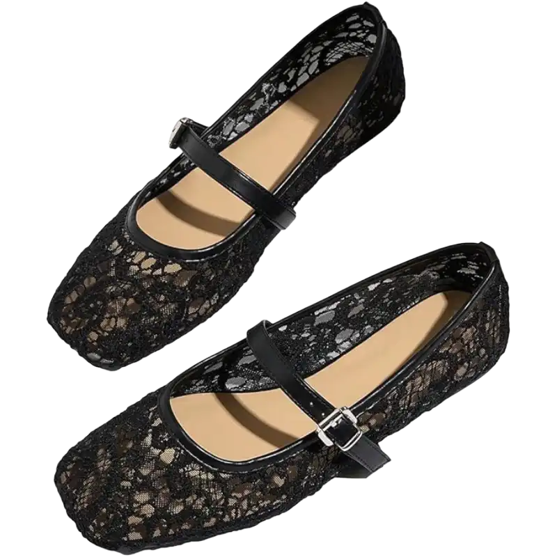 MakeMeChic Women’s Lace Mesh Ballet Flats Comfortable Summer Dressy Flats Square Closed Toe Shoes